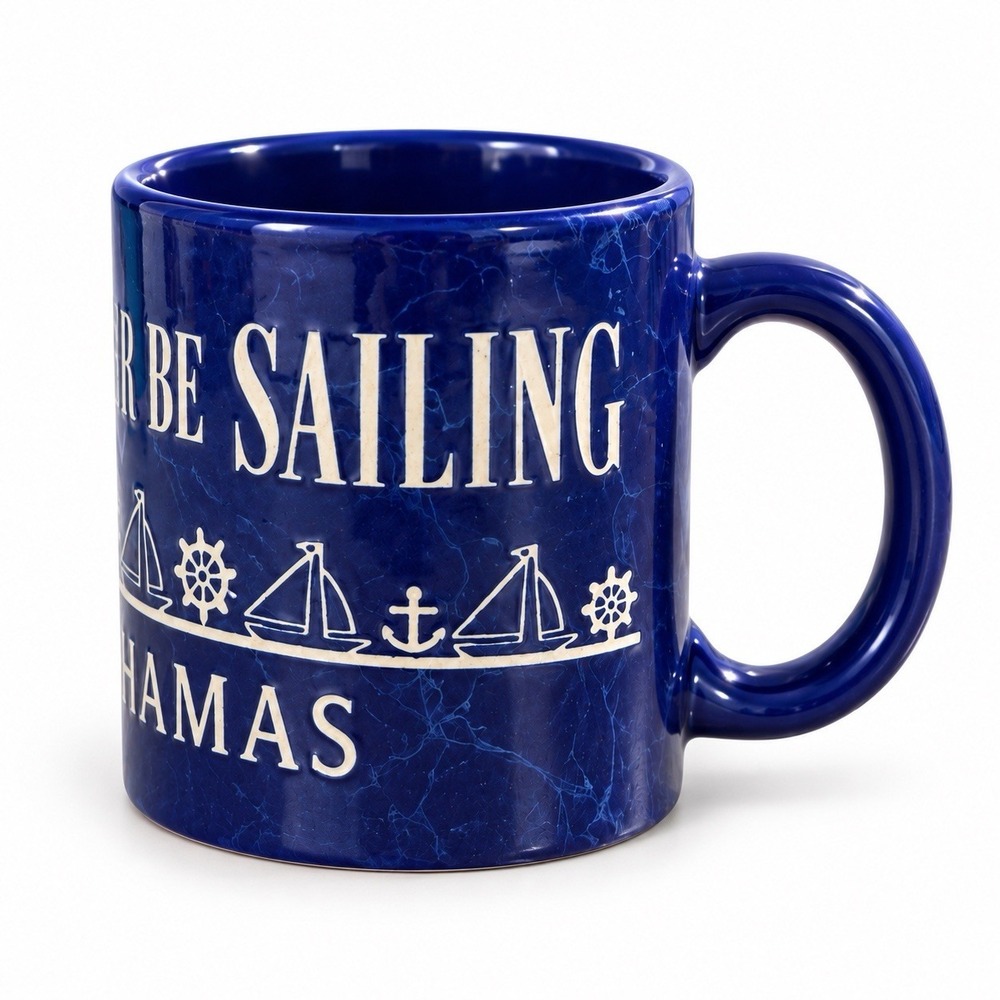 I'D Rather Be Sailing The Bahamas Blue Coffee Mug Cobalt Blue Nautical Sailboat